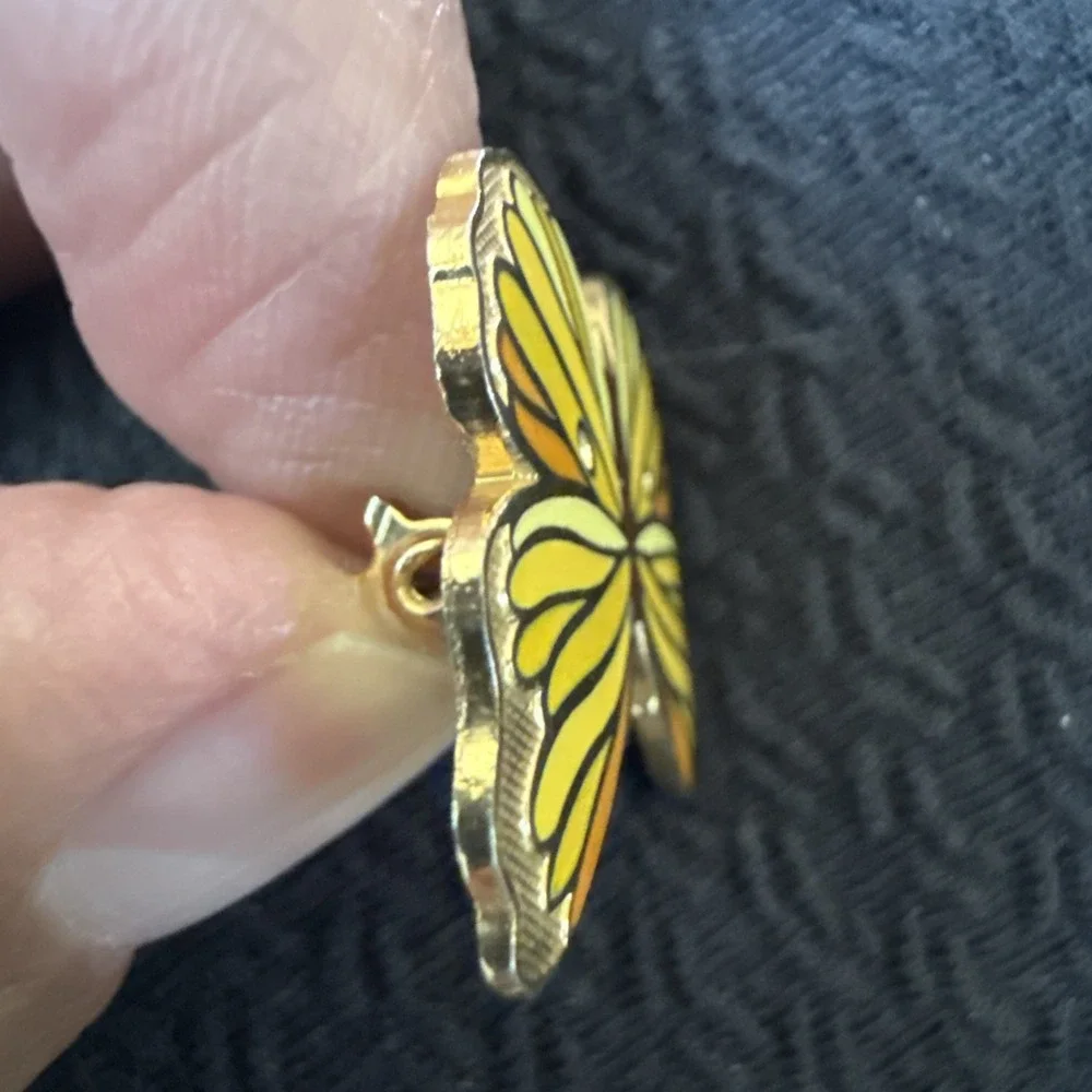 Vintage Hallmark Cards Butterfly Brooch Yellow Enamel Gold Tone Pin 1970s